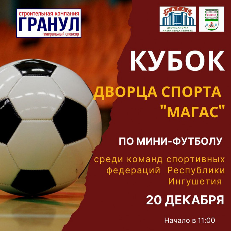 «Кубок Дворца спорта «Магас» по мини-футболу среди команд спортивных федераций Республики Ингушетия пройдет в спорткомплексе «Магас» имени Берда Евлоева